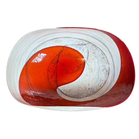 Murano Yalos Art Glass Centerpiece Bowl Rouge Ivory And Red 20" X 11.5" X 7" Dec - Picture 4 of 10